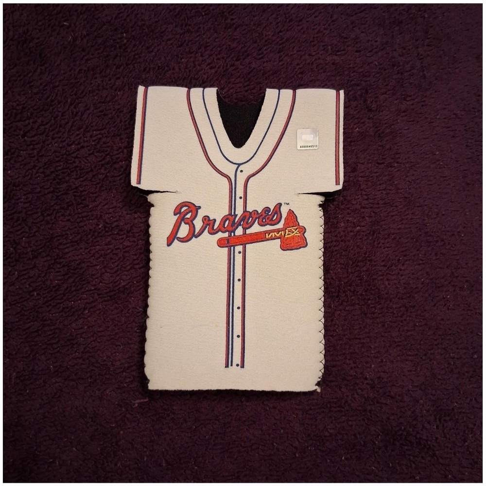 Atlanta Braves Jersey Can Cooler Koozie - White with Red & Navy